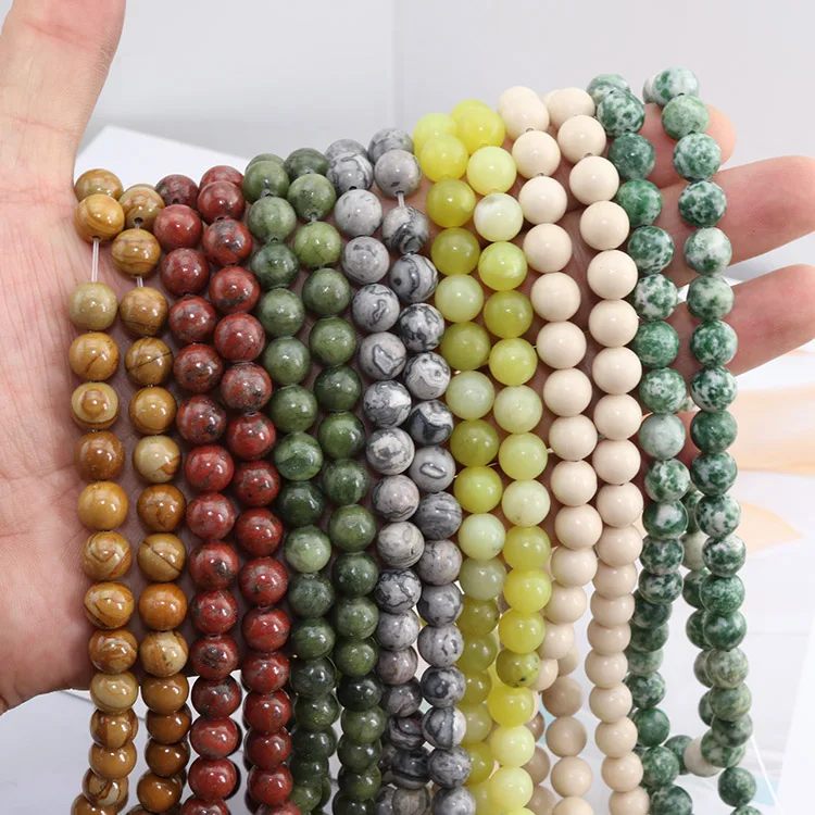 SB7203 Natural Semiprecious Stone Gemstone Loose Beads Yellow Jade Kiwi Web Jasper Round Beads for Jewelry Making