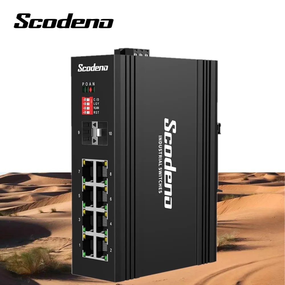 Scodeno IP40 OEM/ODM DIN rail 10/100/1000M 8 Port Outdoor PoE Switch