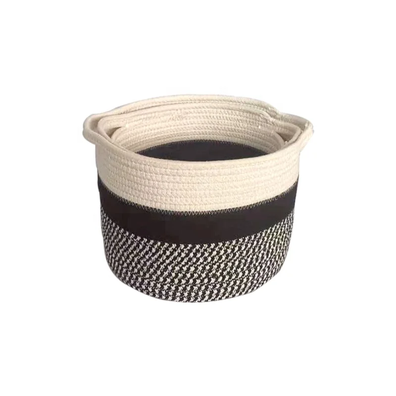 

Sewing cotton rope planter hamper foldable home weaving laundry storage basket with handles for indoor plants blanket toys, Customized color