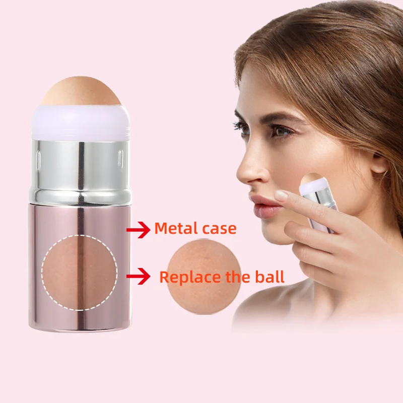 

Portable Mini Massager Reusable Eco Friendly Face Natural Volcanic Stone Oil Absorbing Facial Roller, Pink/customize