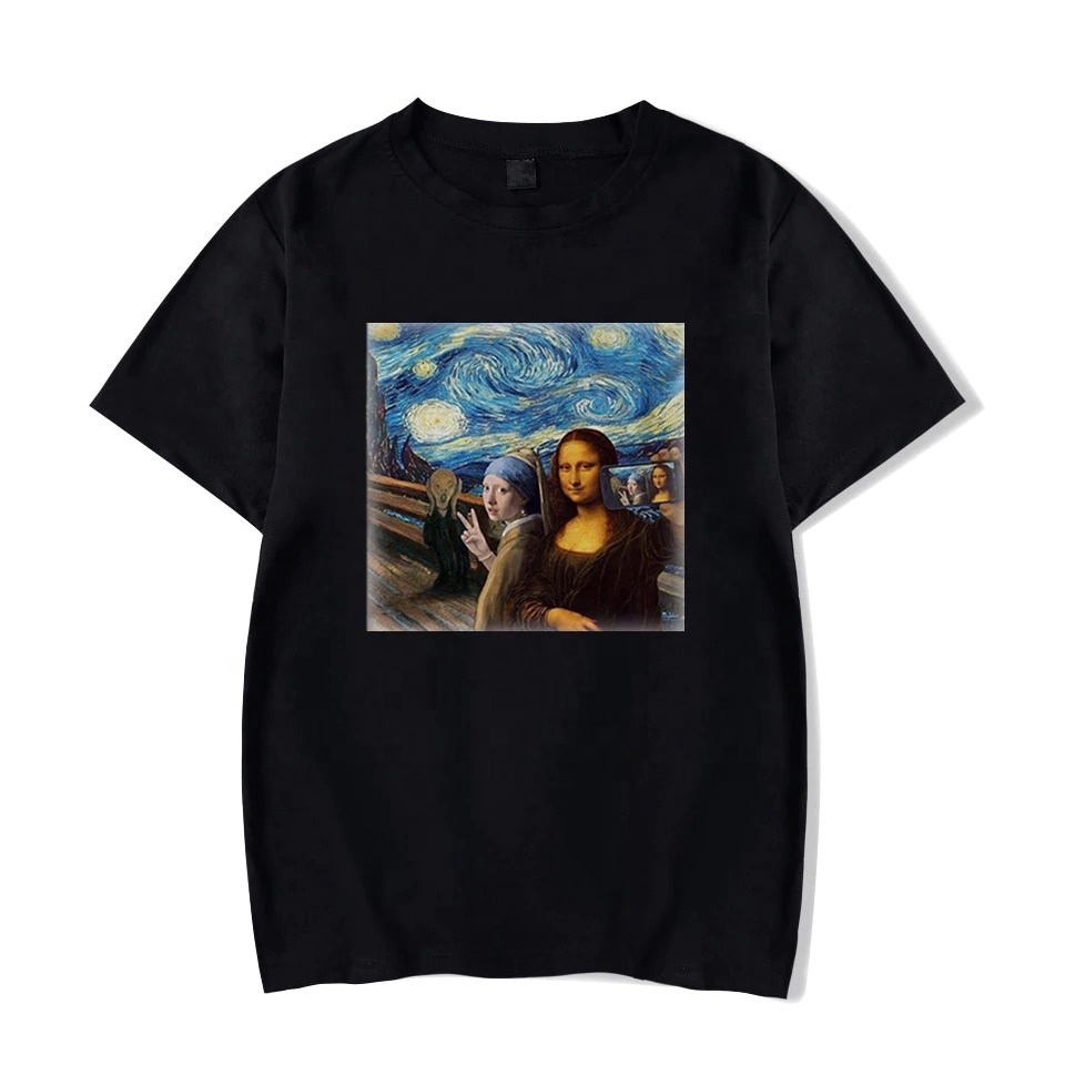 

Wholesale Funny Monlisa Printing Tee Shirt Cutsom Printing Cottton Loose Fit Men's Tshirt