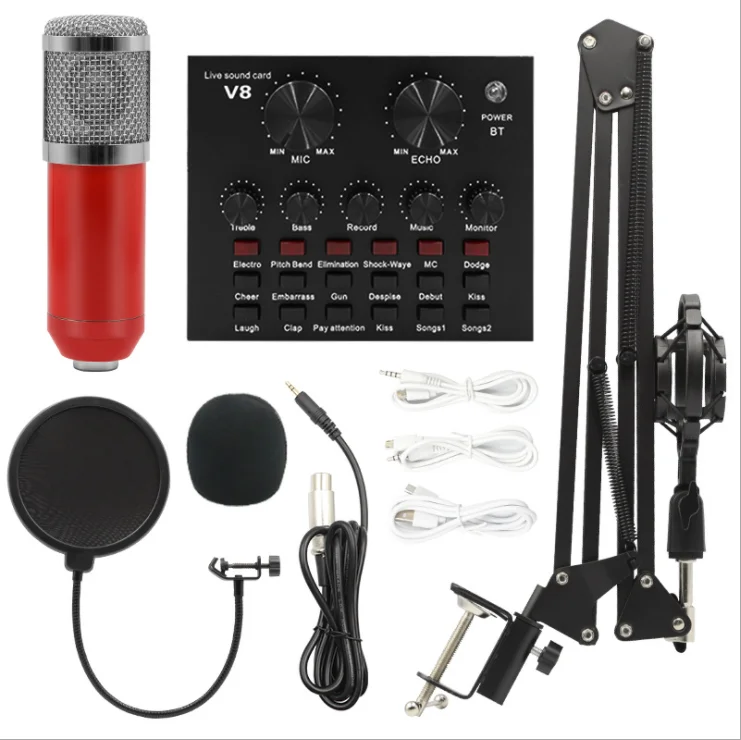 BM800 professional usb recording studio condenser microphone mic with V8 sound card for karaoke gaming podcast live streaming