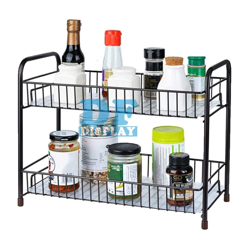 

HS050 Spice Rack Organizer for Countertop 2 Tier Counter Shelf Standing Holder Storage for Kitchen Cabinet-Bronze