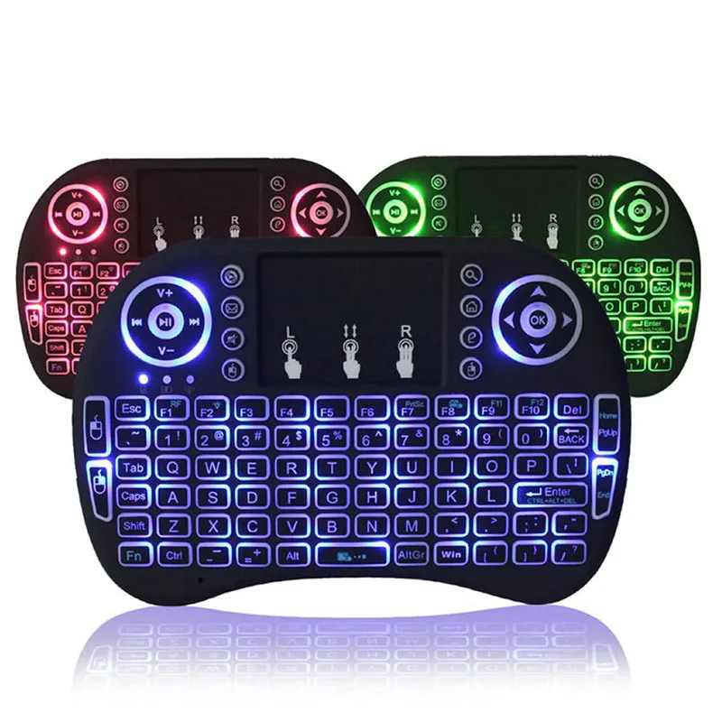 

Hot sale i8 mini keyboard backlit 3 color 2.4G wireless mini keyboard air mouse remote control for tv box, Black