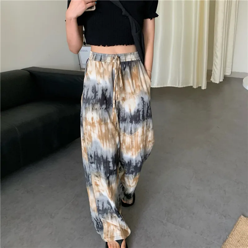 

Ladies Tie Dye Printed Drawstring High Waisted Wide Leg Pants Straight Leg Pants Women, Colors