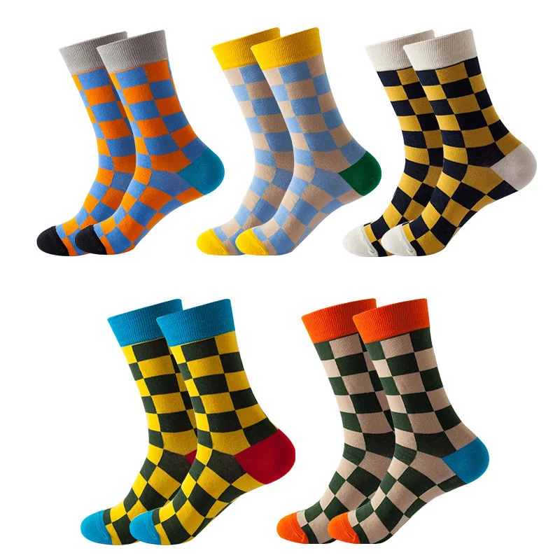 Korean Plaid Check Unisex Tube Socks Cheap Cotton Warm Winter Youth Socks Wholesale From China for Spring Season