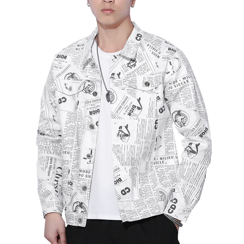 

Wholesale Hot Selling White Print letter Jean Jacket For Men Jean Jacket big Fashion Denim Jacket Men