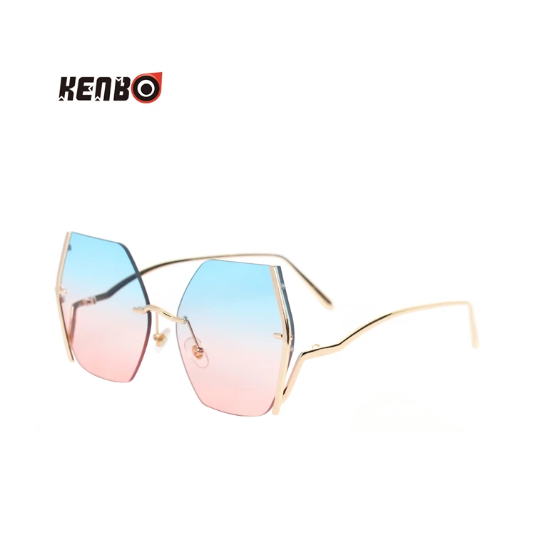 

Kenbo 2020 Oversized Rimless Women Sunglasses Fashion Female Ladies polygon PC Sun Glasses