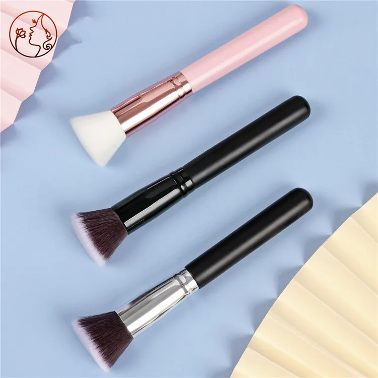 

2020 Flat Head Makeup Brushes Powder Liquid Foundation Blending Brush Dispenser Synthetic Hair Private Label