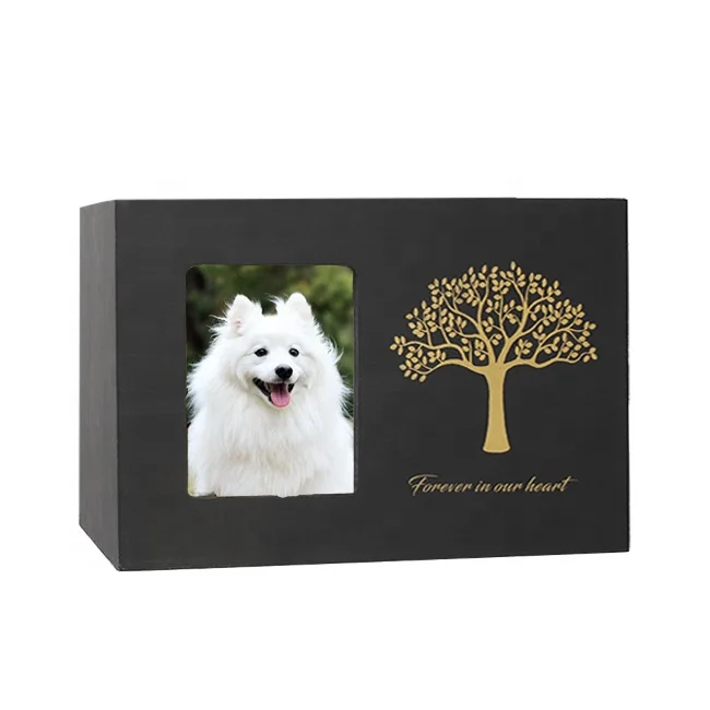 

Personalize Pet Coffin Urn In Love Memory Keepsake Box Wood Cremation Wooden Pet Caskets & Urns With Photo, Black
