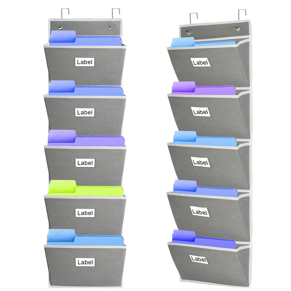 

5 Extra Large Pockets storage Holder Pocket Chart for Magazine Document Over the door cabinet wall mounted file organizer, Grey,black,purple or customized