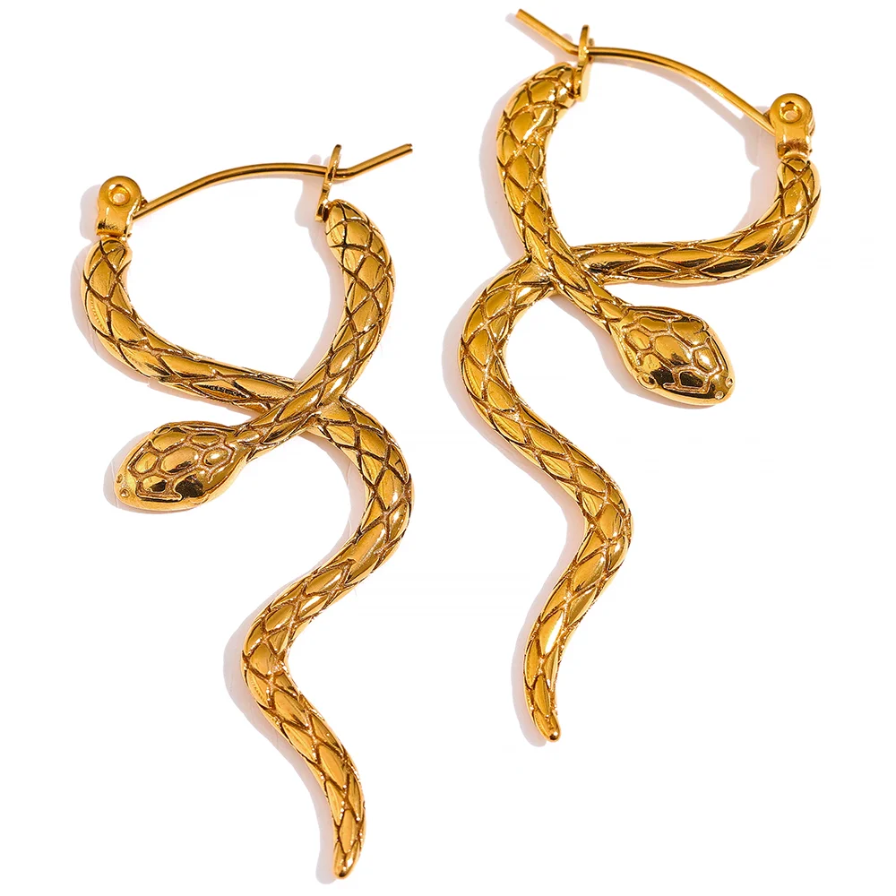 

JINYOU 1869 Stylish Unique Stainless Steel Snake Unusual Hoop Earrings Statement Pvd Gold Color Texture Waterproof Charm Jewelry