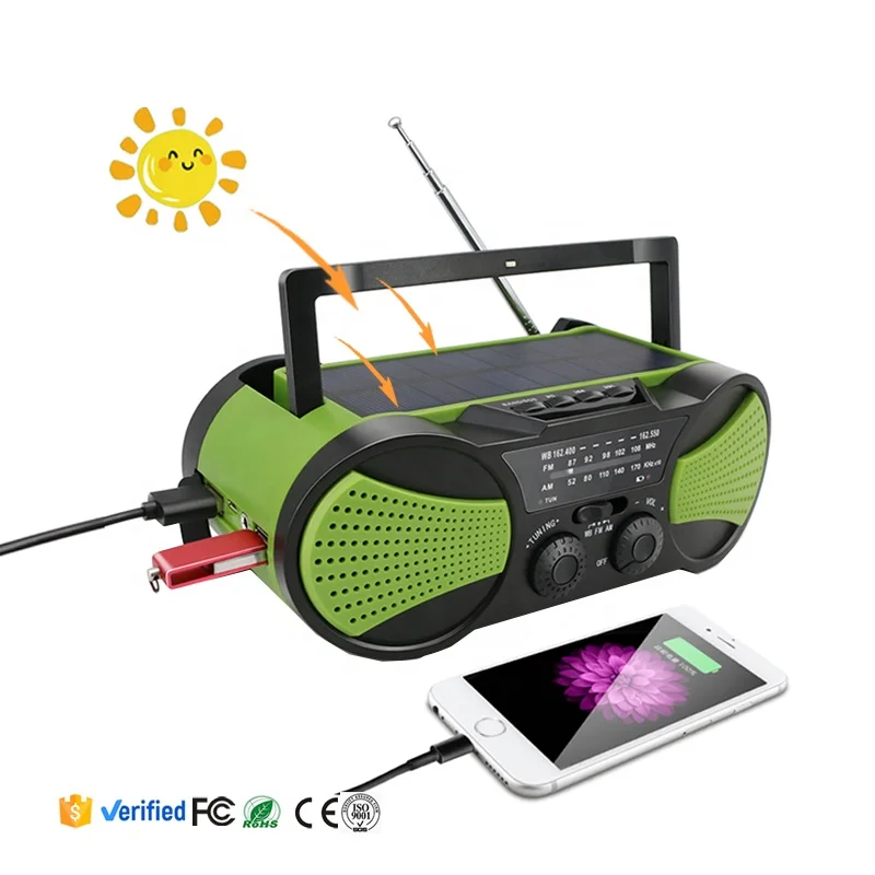 

mp3 player car hand crank solar light noaa weather wb am fm sos alert portable radio, Customized