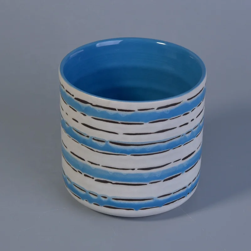 Vintage blue round hurricane ceramic candle containers scented candle holders home decor supply