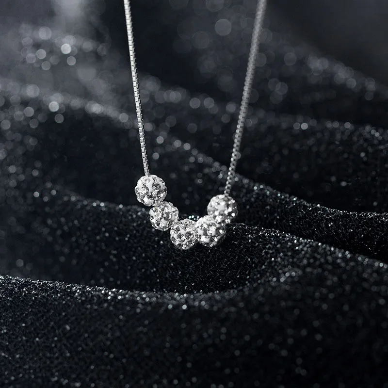 5 Pieces Moved Crystal Balls Choker Necklaces 925 Sterling Silver Women Fashion Jewelry