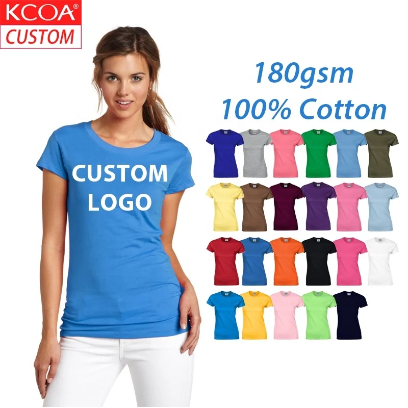 

KCOA Womens Tshirts Short Sleeve White T Shirts 100% Cotton Unisex, 23 colors or custom colors