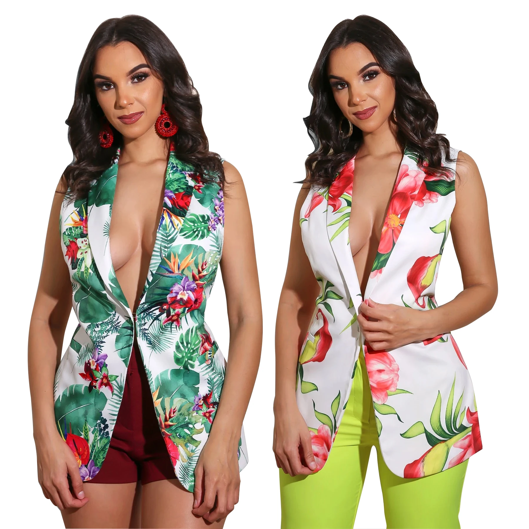 

ABgirl 2021 spring new arrivals Fashion floral print sleeveless blazer suit coats for women's beauty