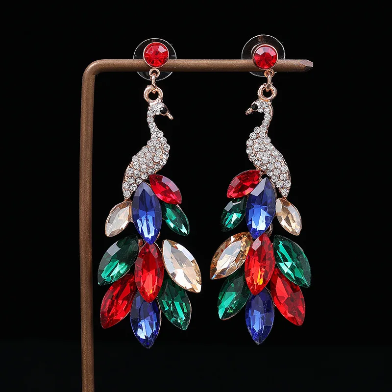 

Peacock Open Screen Styling Fashion Multicolor Diamond Earrings Light Luxury Fashion Exaggerate earrings long