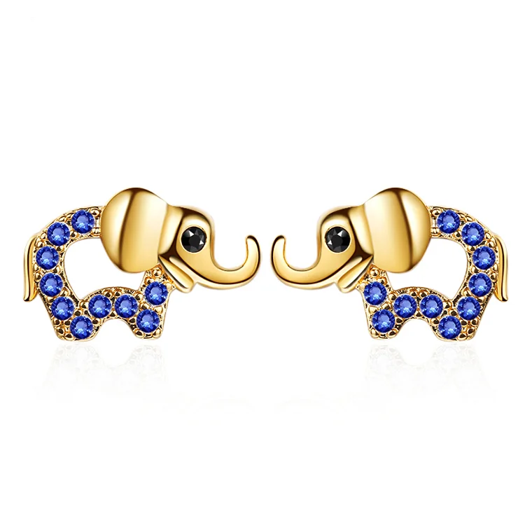 

Most Selling Lovely Cute Elephant Stud Earrings Cubic Zirconia Blue Multi White 18k Gold Plated Fashion Jewelry for Women Kids