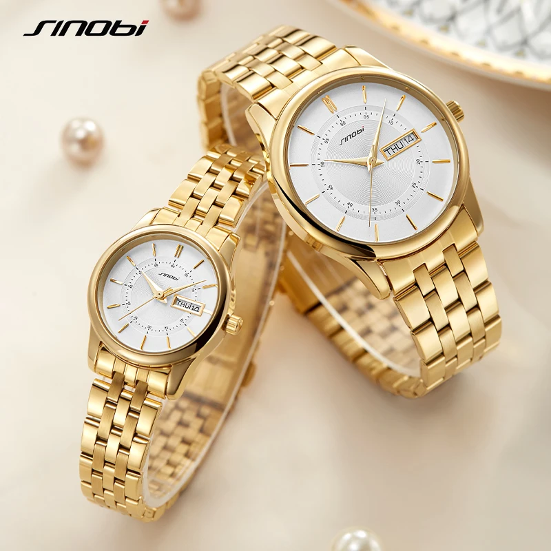 

SINOBI Classic Business Style Couple Watch S9832GL High-quality Quartz Man and Women Wrist Watch for Lovers Valentine's Gift