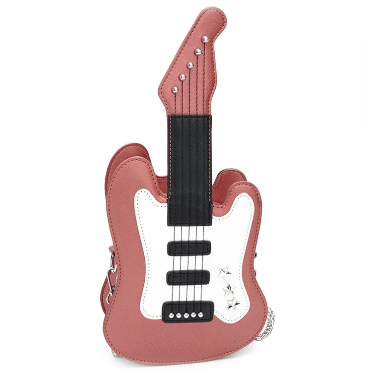 

Women's PU Leather Handbag purse Creative Mini Guitar Shaped Crossbody Bag Zipper Closure Shoulder Bag girls purse