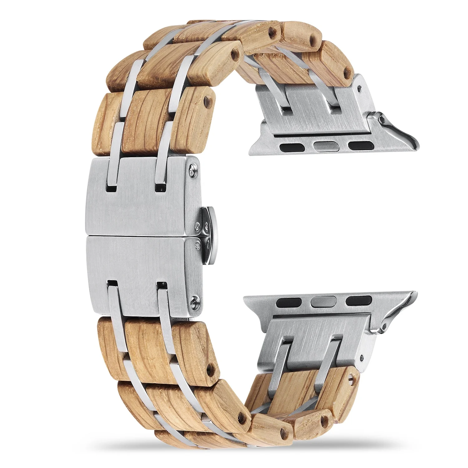 

A014 Luxury Dual Tone Stainless Steel Wooden Apple Watch band fits for iwatch band series 6 SE 5 4 3 Drop Shipping Charm