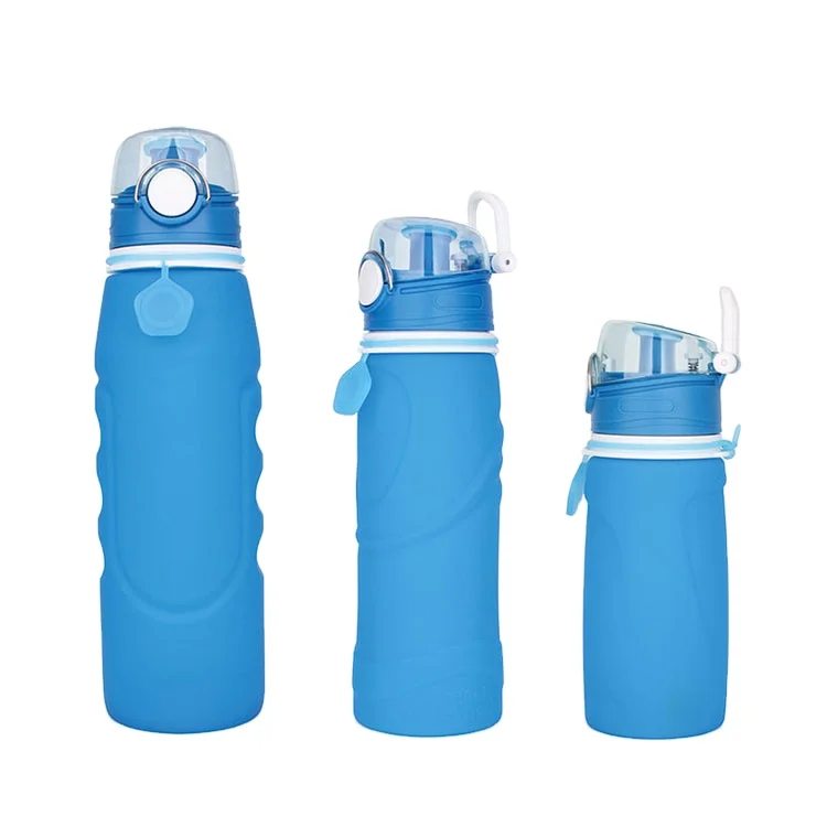 

Eco-Friendly bpa free customized wholesale leakproof travel drink sports foldable folding collapsible silicone water bottle, Sky blue, orange, orchid green, charcoal gray or as your request