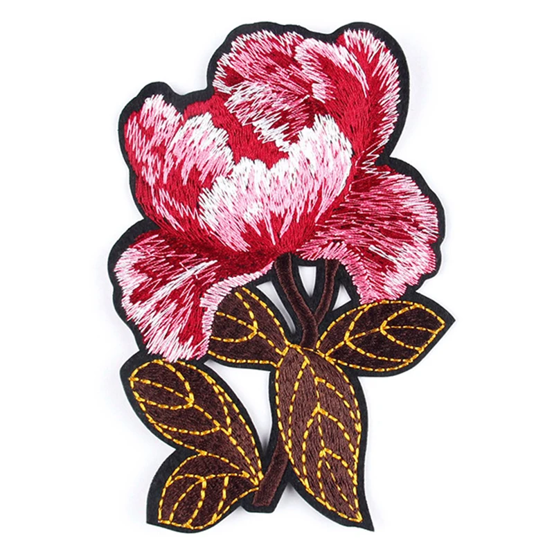 

Wholesale cheap custom patch fashion logo craft pink rose flower for clothes dress embroidery patches, Custom color