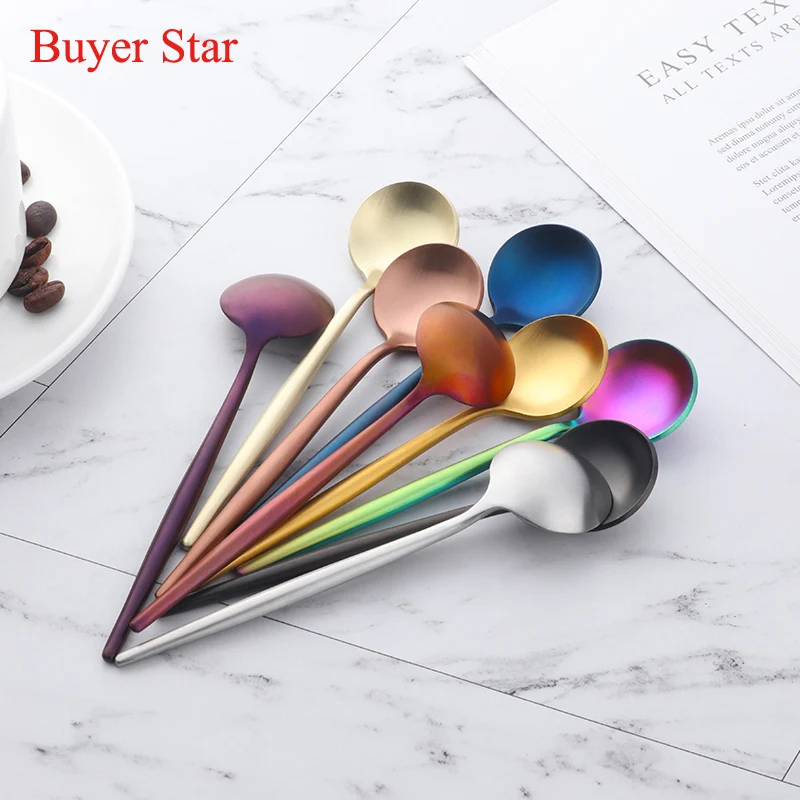 

Stainless steel 304 Custom Flatware Round Mini Small Tea Coffee Spoon, Silver,gold,rose gold,black,blue,purple,rainbow