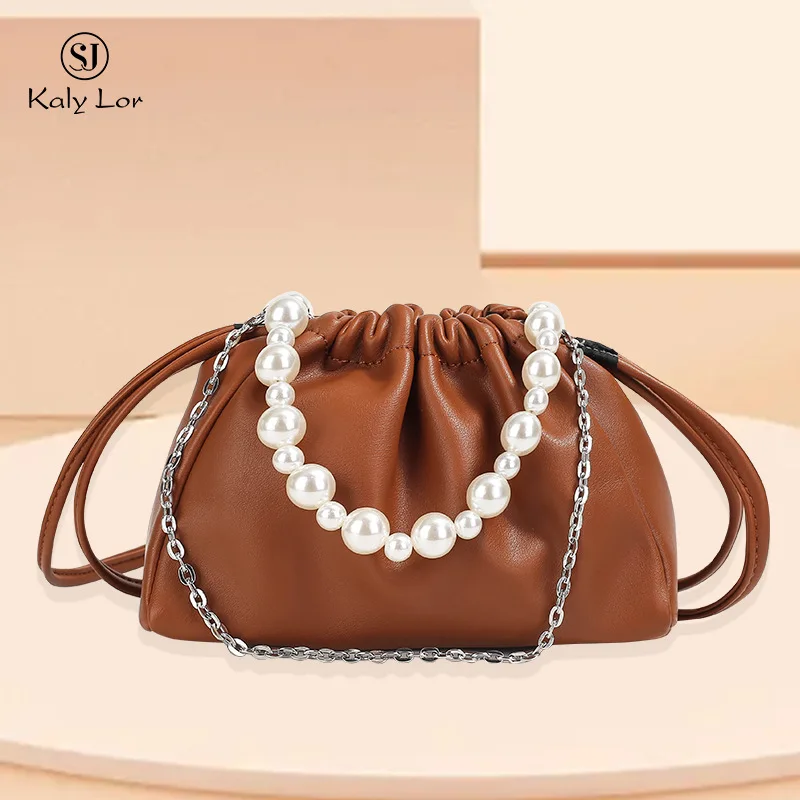 

Spring and Summer New Fold Cloud Bag Fashion Simple Female Bag Pearl Chain Shoulder Messenger