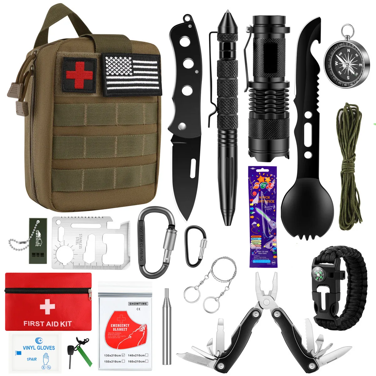 

Safety Emergency Pack With Bag Camping Safety Emergency Pack Camping Hiking Backpack First Aid Survival Kit backpack, Green