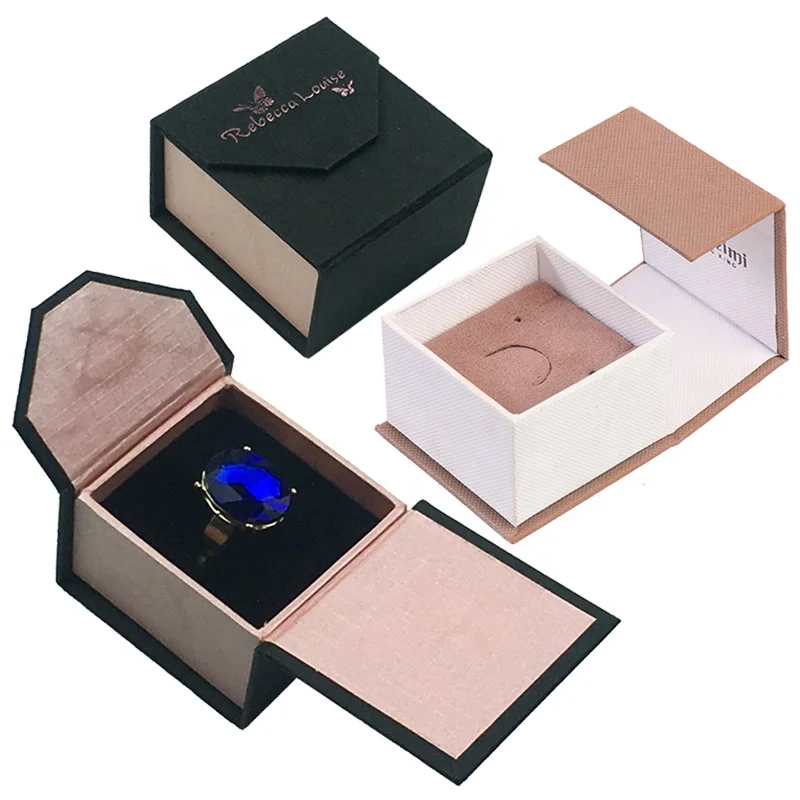 

Custom ring boxes jewellery packaging with logo fashion mordern design solid cardboard magnetic closure gift box for jewel store, Beige-gold,white or custom