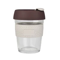 

Peddy Custom Printed Logo 12oz Travel Keep Glass Reusable Coffee Cups Mugs with Silicone Lid and Sleeve