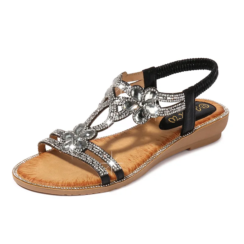 

S719 new style rhinestone cross-border large size women's sandals travel wedge heels women shoes