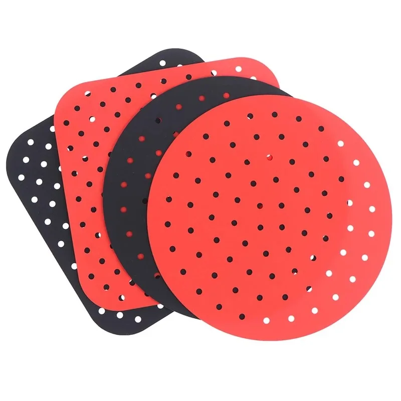 

New Amazon Reusable Heat-Resistant Silicone Air Fryer Mats, Red and black