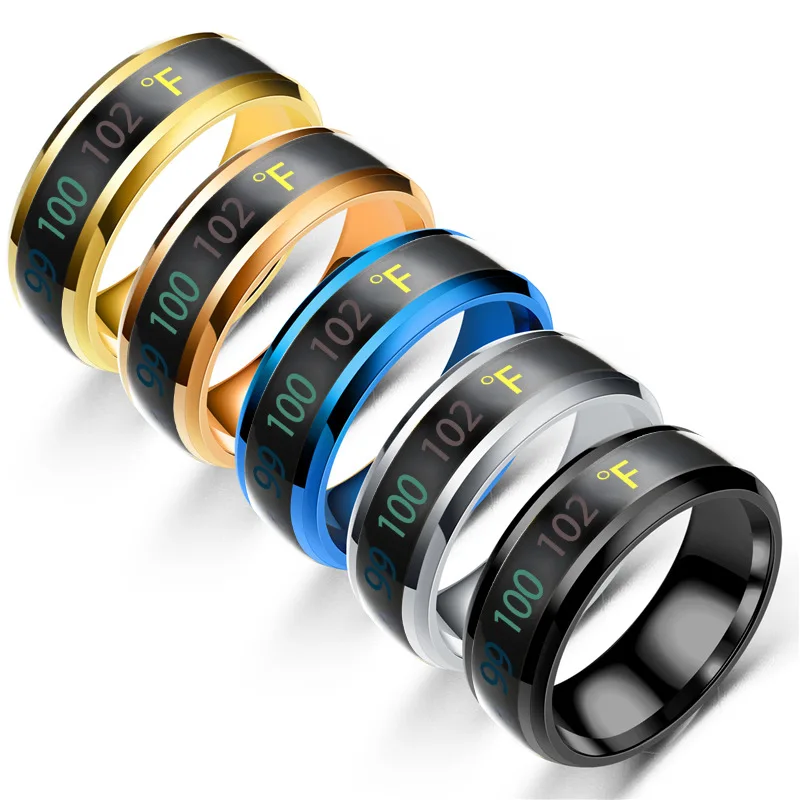 

2023 Stainless Steel Jewelry Wholesale Mens Color Changing Anillos Mood Intelligent NFC Body Temperature Black Smart Rings