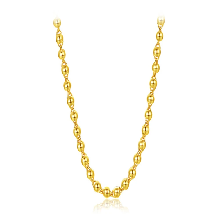 

Plated Gold Glossy Round Bead Necklace Gold Plated Necklace Men'S And Women'S Buddhist Bead Solid