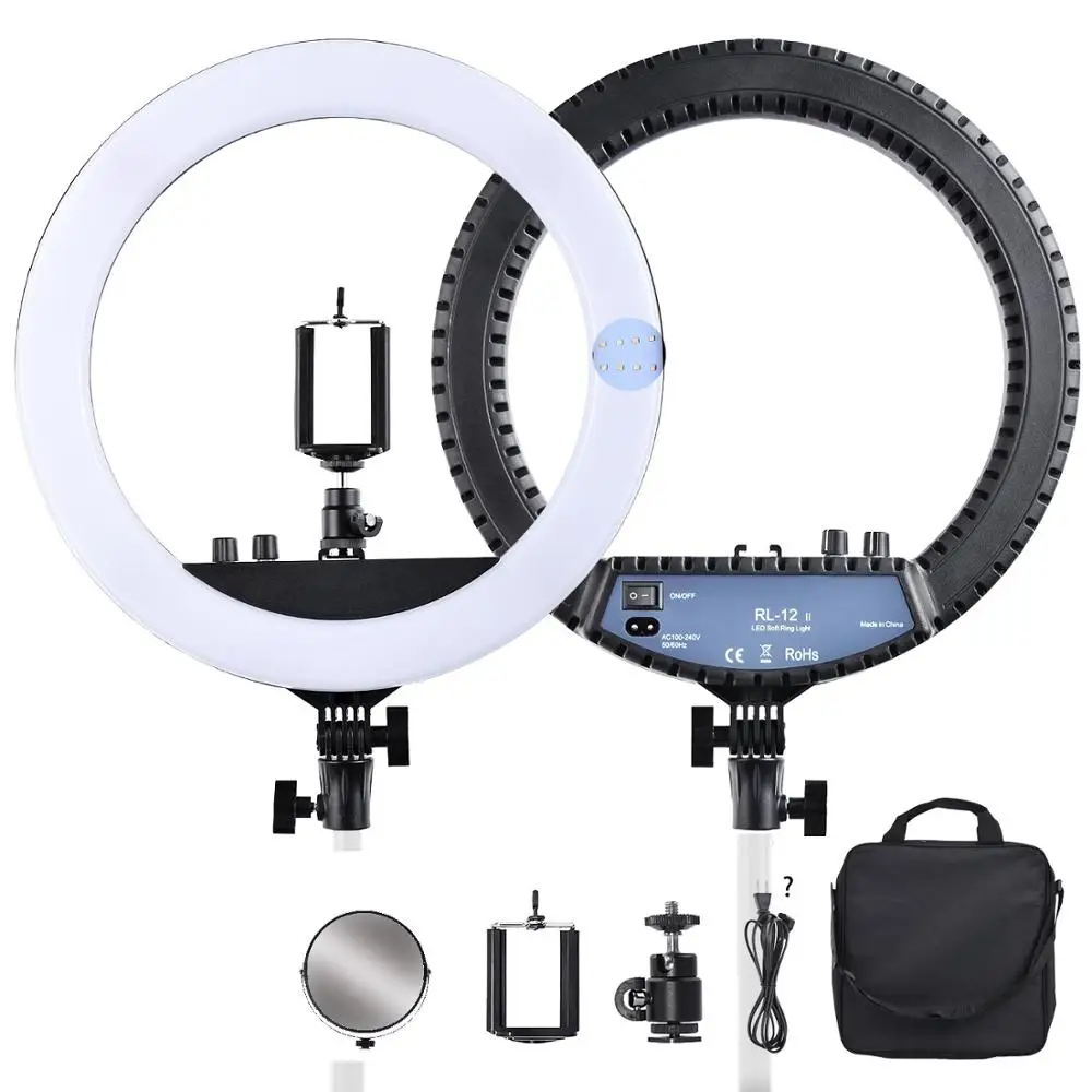

Indonesia Free Shipping FOSOTO RL12II professional Video Tiktok HD portable vlogging Video Dimmable 12" ring light with mirror