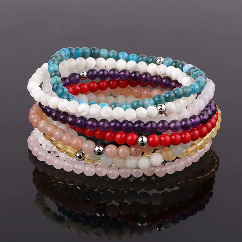 

High Quality New Arrived Classic 4mm Natural Semi-precious Gemstone Jasper Quartz Agate Stone Beads Stretch Bracelet Women Men