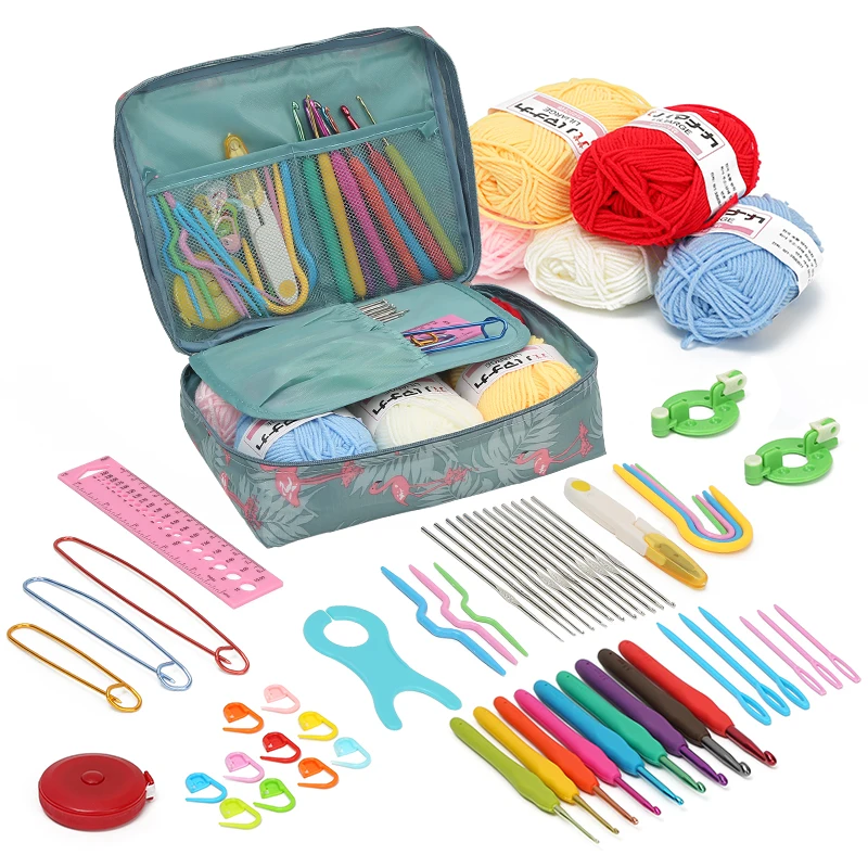 

Portable Crochet Needle sets Starter Kit With Yarn Diy Crochet Kit For Beginners crochet hooks and yarn