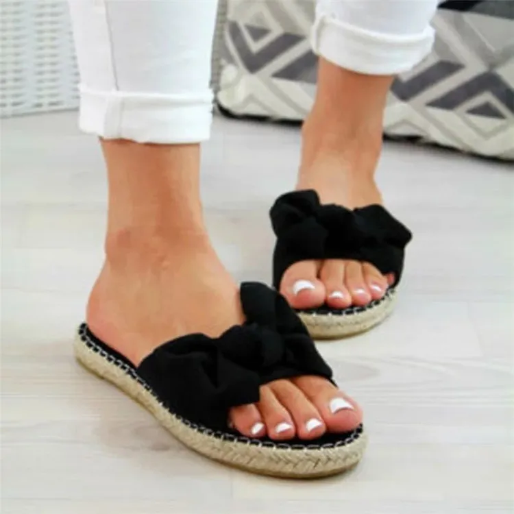 

Slippers 2021 Summer Women Shoes Terlik Woman Slip On Sandals Bow Flat Hemp Linen Espadrille Shoes Chanclas De Mujer, Different colors and support to customized