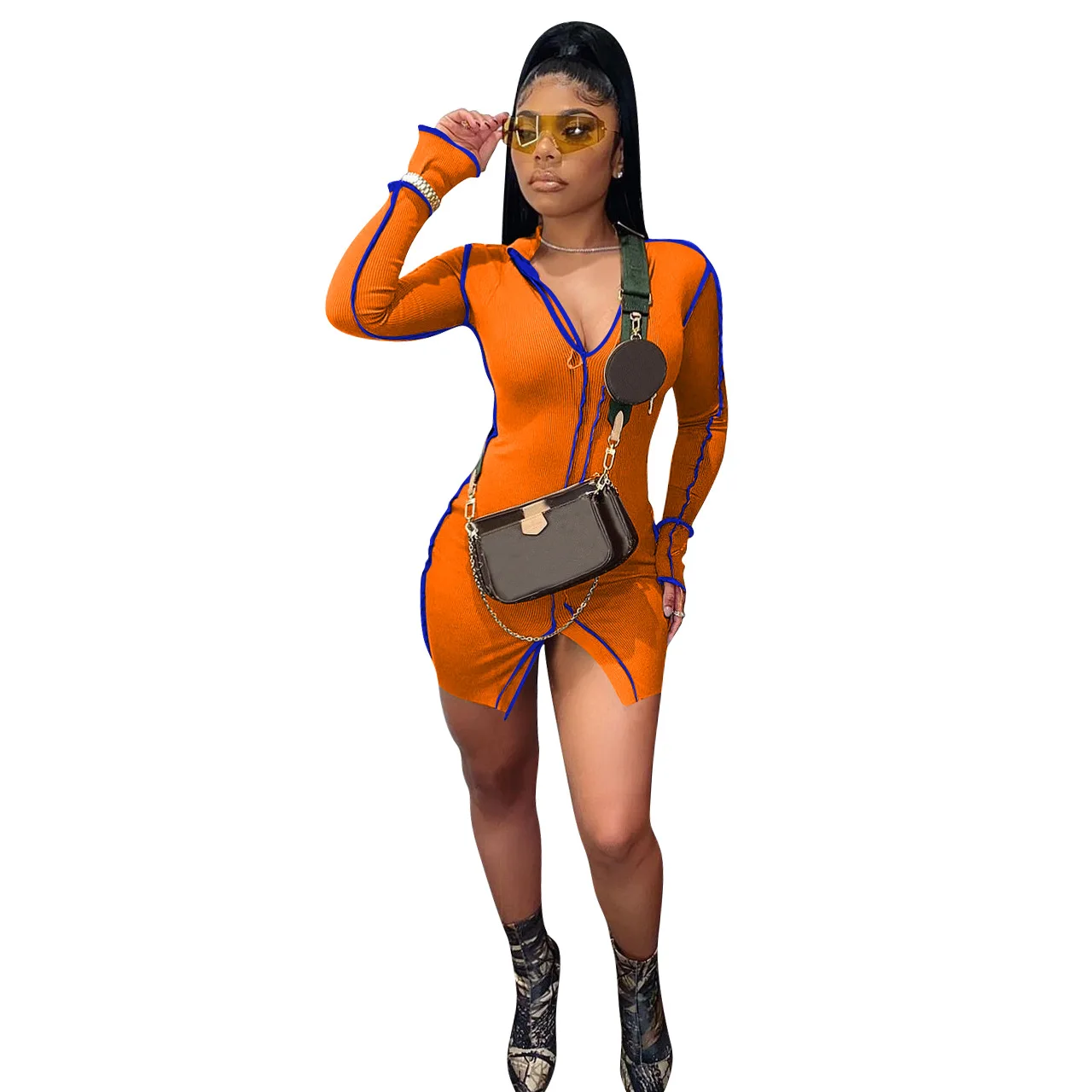 

2021 new arrivals spring collection contrast color design women casual dresses plus size dresses