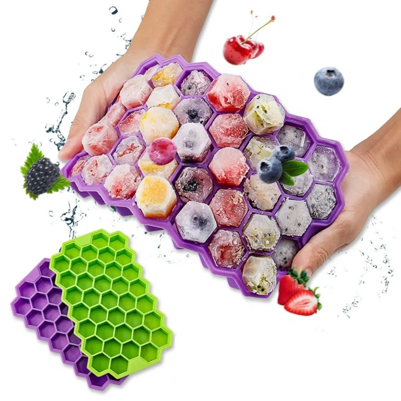 

Multicolor Food Grade Silicone 37 Cavity Honeycomb Shape 3D Silicone Ice Cube Mould Tray with Lid, Black, pink, blue, dark blue,green, red, yellow, purple, orange, white