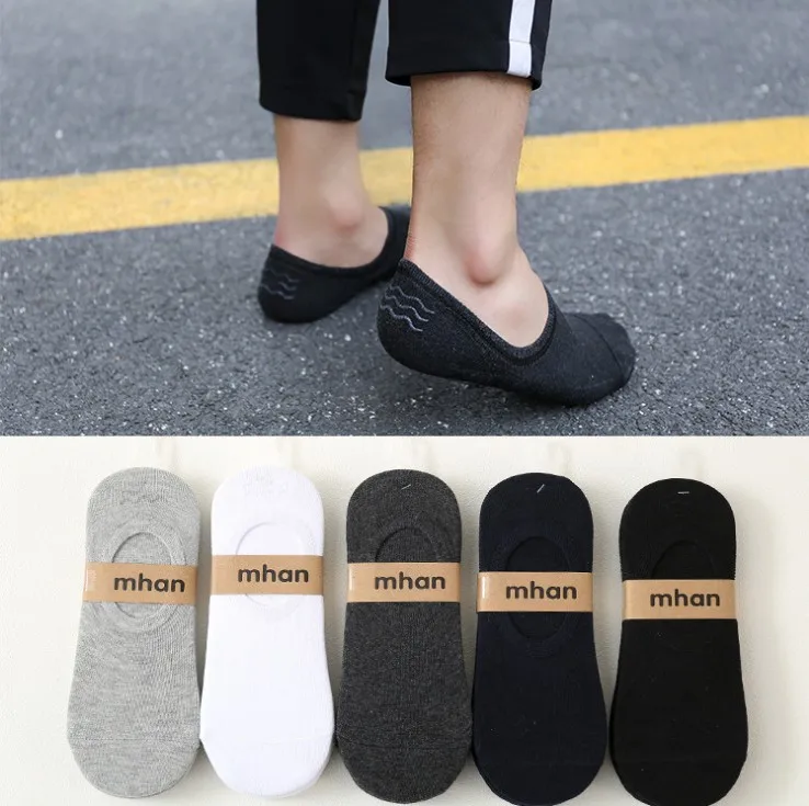 

5 Pairs Cotton Men Invisible Socks Slippers Silicone Breathable Sweat absorpt Anti-skid Solid Summer Socks