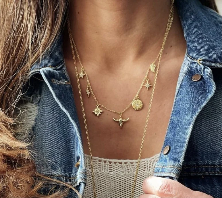 

The latest gold-plated bull head necklace copper micro diamond star multi-pattern chain jewelry unisex gift party, Picture shows