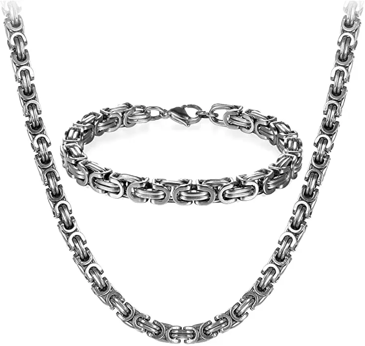 

Jewelry Stainless Steel Chains Set of Necklaces and Bracelets for Men 22 Inches