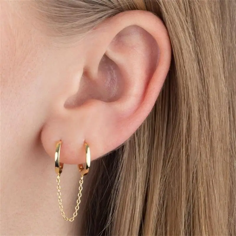 

Latest Designs Customize Copper Jewelry Long Chain Ear Cuff Double Piercing Earrings Tassel Chain Earrings Hoop For Young Women