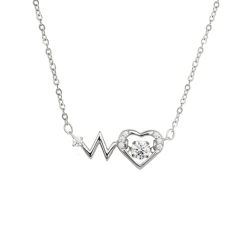 

925 sterling silver fashion heart-shaped electrocardiogram pendant necklace