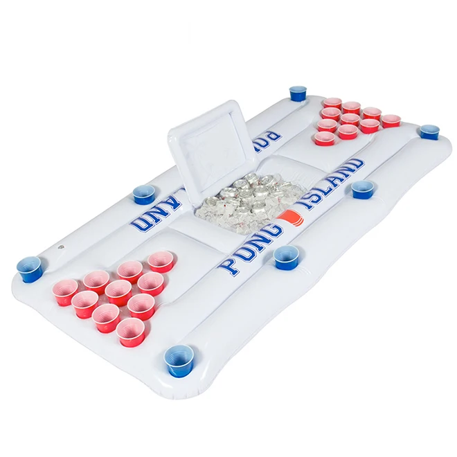 

pool party inflatable beer pong table with cooler, White