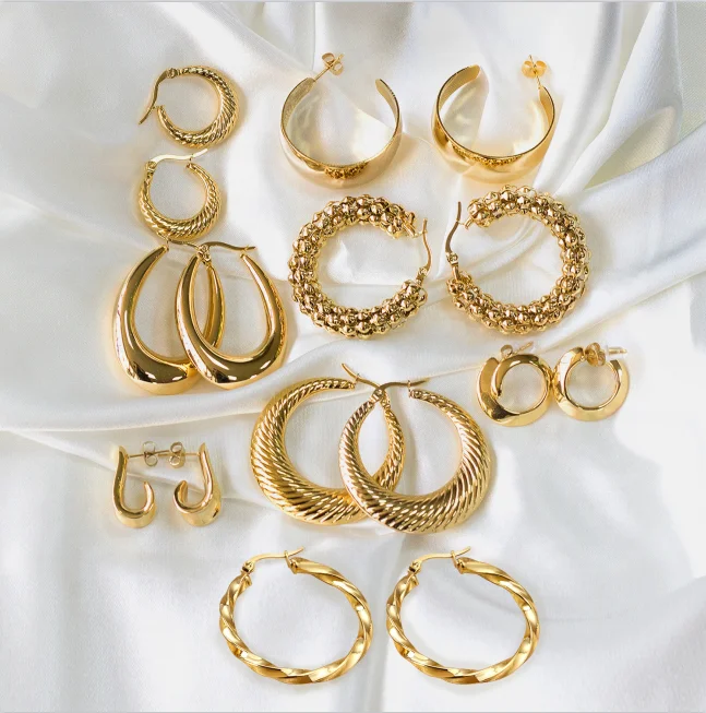 

Hot Sale Non Tarnish Stainless Steel Jewelry Hoops Gold Plated Round Hoop Earrings, Gold/silver/rose/black available